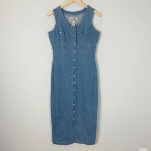 Vintage 90s Tickets Denim Sleeveless Maxi Dress